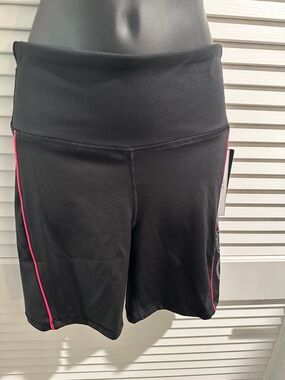 NWT BEBE Black with Silver Rhinestone BEBE with Hot Pink Stripe Athletic Shorts.